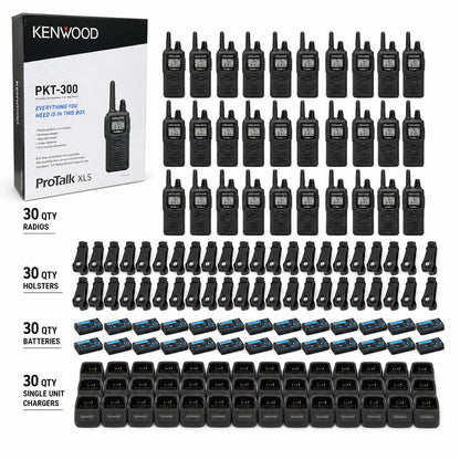 Kenwood PKT-300 30-radio bundle with 30 individual charging docks, batteries and belt clips