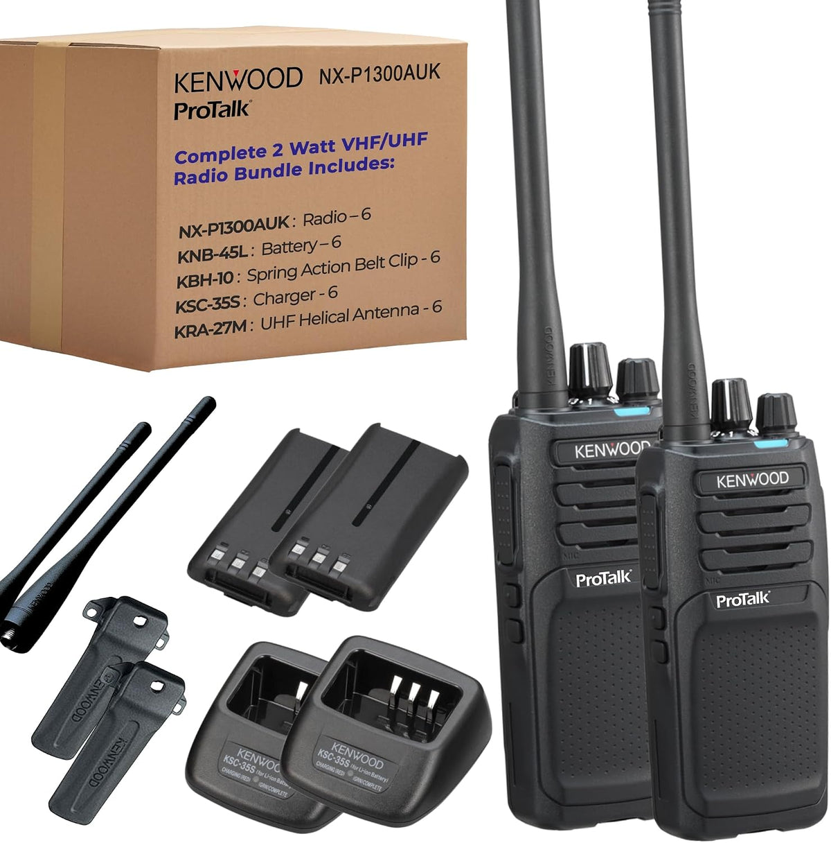 2 Pack NX-P1300AUK - ProTalk Business Radio 5W Analog UHF - Kenwood
